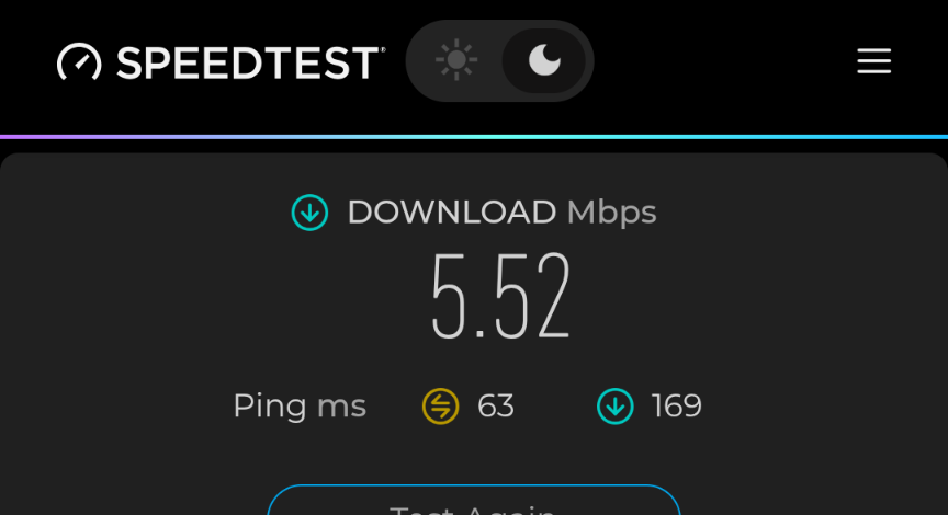 29th Street Guest WiFi speed test — 5.52 Mbps down, 63 ms ping